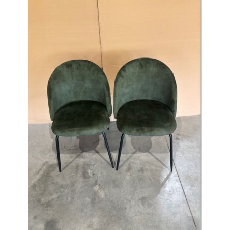 SECOND-HAND - Set of 2 pine green velvet chairs with rounded backs and steel legs