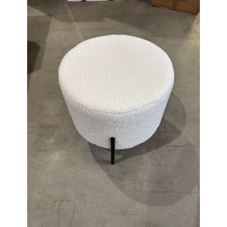 SECONDE MAIN - Tabouret rond 40x40cm tissu bouclette blanc pieds métal noir