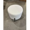 SECONDE MAIN - Tabouret rond 40x40cm tissu bouclette blanc pieds métal noir