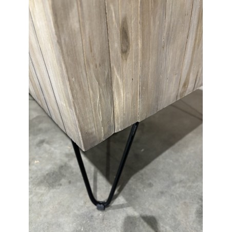 SECOND-HAND - Rectangular coffee table with 2 drawers, natural teak wood branches - Scandi metal pin legs