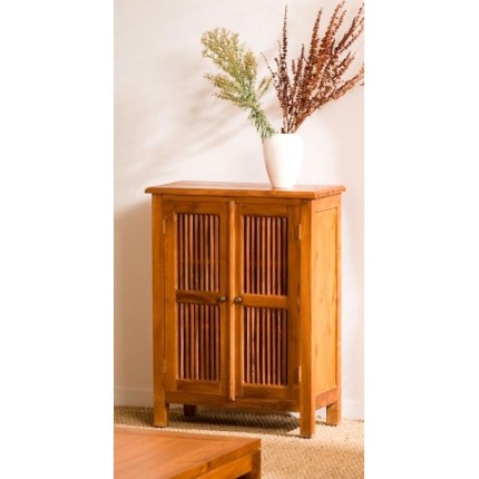 API - Meuble marron 2 portes persiennes bois Teck