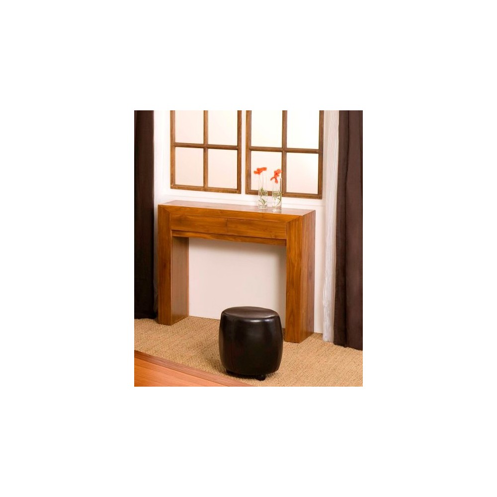 Console moderne marron 2 tiroirs bois Teck Console moderne marron 2 tiroirs bois Teck