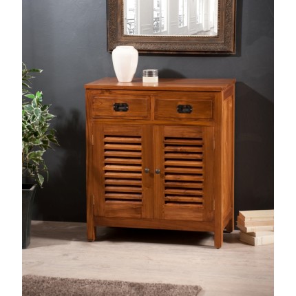 API - Bahut marron 2 portes persiennes 2 tiroirs bois Teck