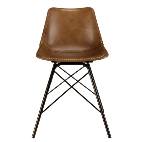 Lot de 2 chaises en cuir marron et pieds acier