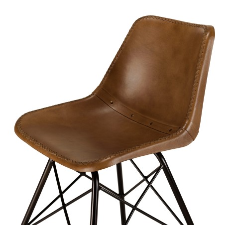 Lot de 2 chaises en cuir marron et pieds acier