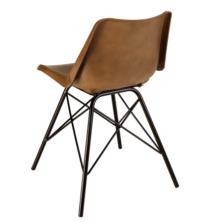 Lot de 2 chaises en cuir marron et pieds acier