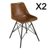 Set of 2 brown leather chairs with steel legs