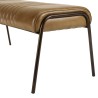 Banc matelassé en cuir marron et pieds acier