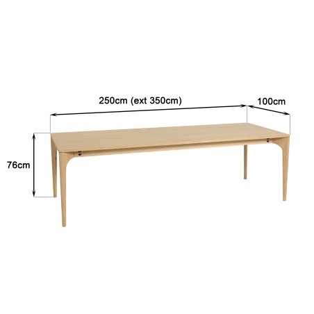 Outdoor dining table 250/350x100cm natural oak legs