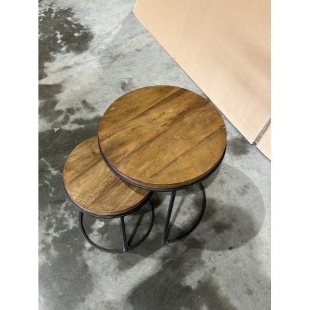 SECONDE MAIN - Set de 2 tables d'appoint rondes gigogne Teck recyclé Acacia