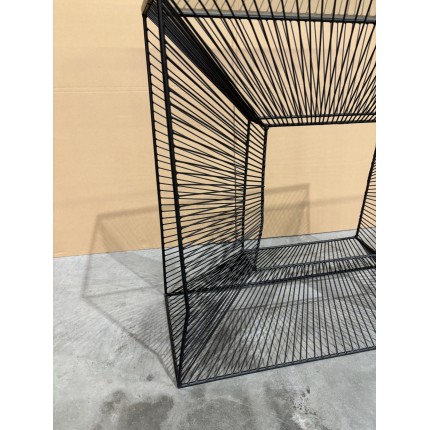 TOD Square Black Metal Console Table with Glass Top