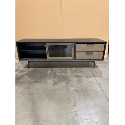 ALMA Brown/Black TV Stand with Sliding Glass Doors - Trendy and Functional