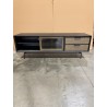 ALMA Brown/Black TV Stand with Sliding Glass Doors - Trendy and Functional