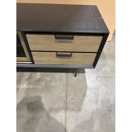 ALMA Brown/Black TV Stand with Sliding Glass Doors - Trendy and Functional