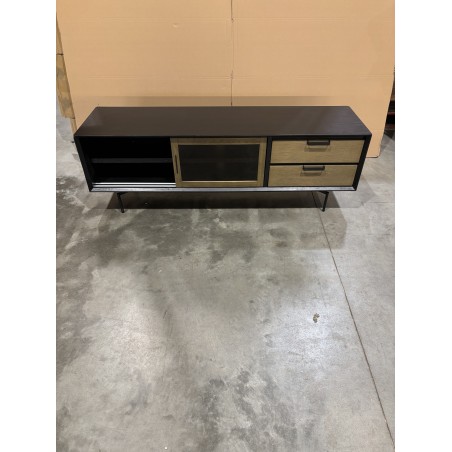 ALMA Brown/Black TV Stand with Sliding Glass Doors - Trendy and Functional