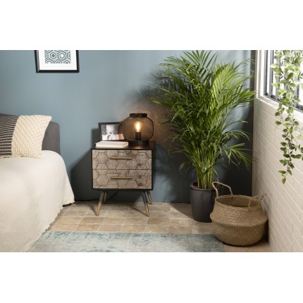 SECONDE MAIN - Chevet noir 2 tiroirs scandi bois Sapin marqueté pieds métal doré
