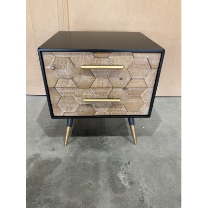 DORRIE - Black Bedside Table with 2 Drawers, Scandi-Style
