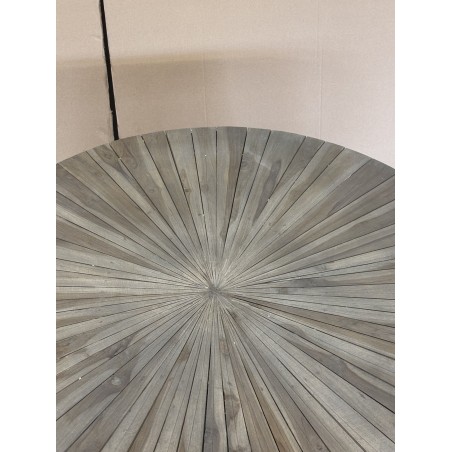 SECONDE MAIN - Table basse ronde 90x90cm bois Teck naturel pieds épingles scandi métal noir