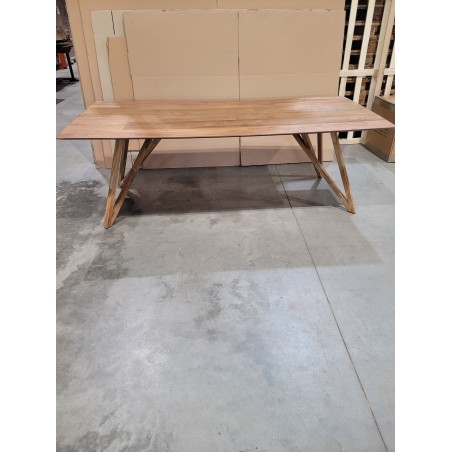 SECONDE MAIN - Table à manger rectangulaire 220x100cm bois teck recyclé pieds croisés teck