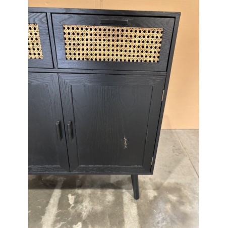 SECONDE MAIN - Buffet bois noir 2 tiroirs cannage 2 portes
