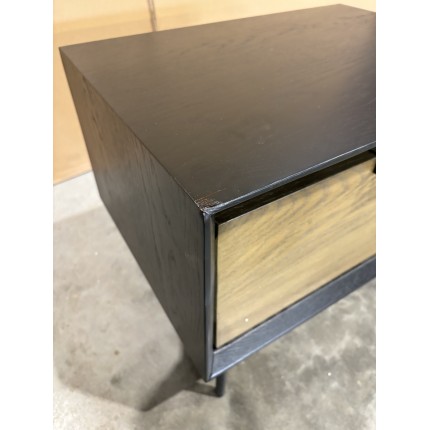 SECONDE MAIN- Table de chevet noire 1 tiroir marron foncé pieds métal noir