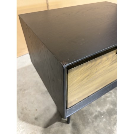 SECONDE MAIN- Table de chevet noire 1 tiroir marron foncé pieds métal noir