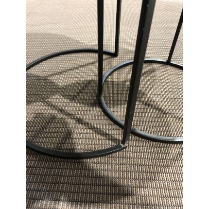 SECOND HAND - Set of 3 Round Brown Side Tables - Recycled Teak Acacia Mahogany Black Metal Legs SIXTINE