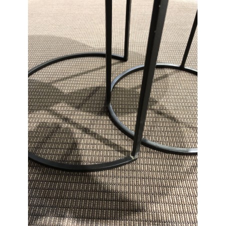 SECONDE MAIN - Set de 2 tables d'appoint rondes gigogne marron Teck recyclé Acacia