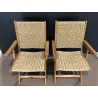 SECONDE MAIN - Lot de 2 fauteuils pliants acacia huilé et rotin synthétique