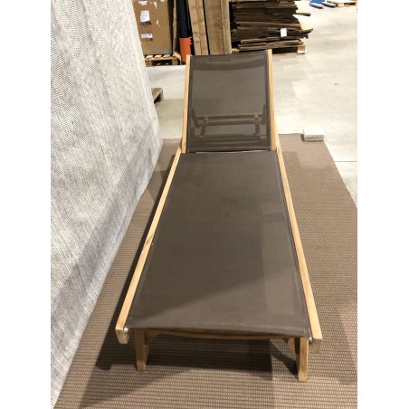 Taupe Textilene and Teak Wood Sun Lounger FUN