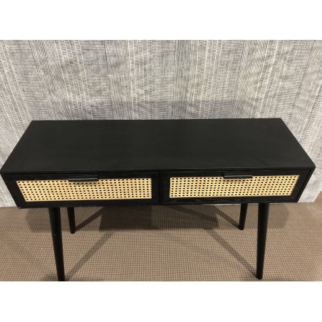 SECOND HAND - Black wooden console with 2 cane-front drawers ANGELO