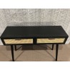SECONDE MAIN - Console noire bois 2 tiroirs cannage