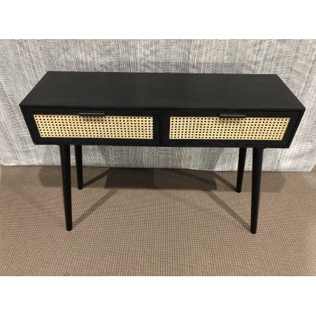 SECOND HAND - Black wooden console with 2 cane-front drawers ANGELO