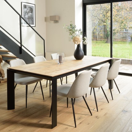 Set of 2 ecru fabric chairs with straight backs and black steel legs | SECOND HAND