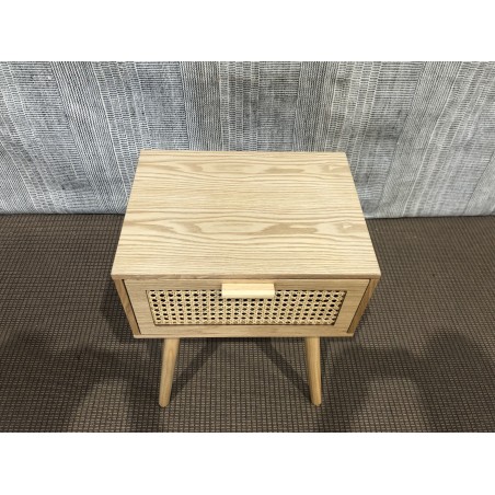SECOND HAND - RODRIGO - Natural-colored bedside table with 1 drawer and cane detailing