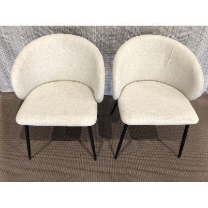 SECONDE MAIN - Lot de 2 chaises tissu écru dossier arrondi pieds acier noir