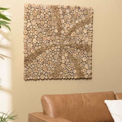 Square wall decoration 100x100cm teak mosaics - model 3 | SECOND LIFE