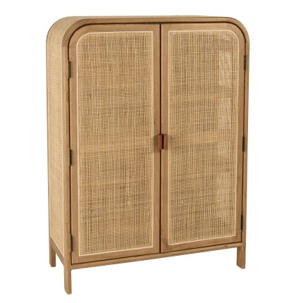 Rounded wooden and rattan cabinet - 3 shelves | Amy Collection
