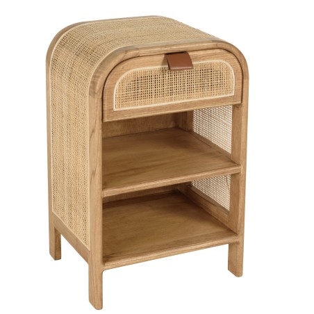 Rounded wooden and rattan bedside table with 1 door | Amy Collection