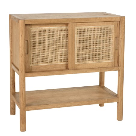 Sideboard with 2 shelves and 2 sliding doors in mindi wood and natural rattan | Amy Collection