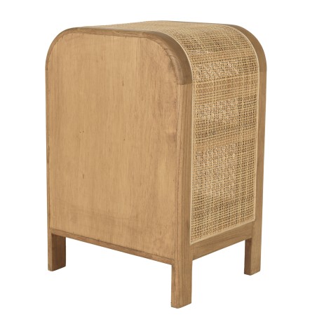 Rounded bedside table in mindi wood and rattan | Amy Collection