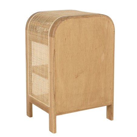 Rounded wooden and rattan bedside table with 1 door | Amy Collection