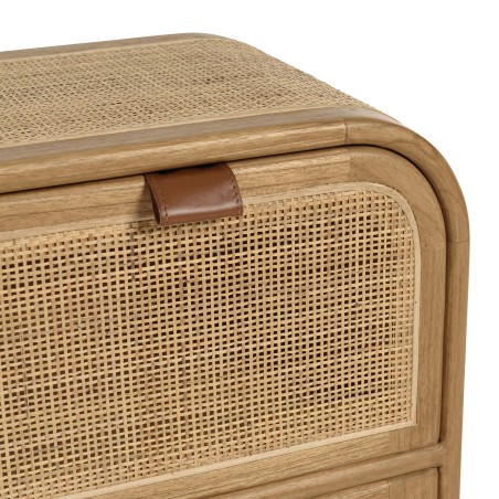 Rounded chest of drawers in wood and natural rattan - 2 drawers | Amy Collection