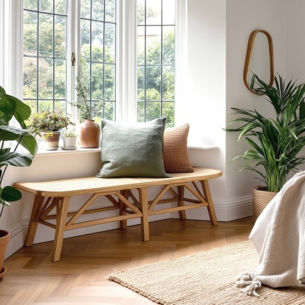 2-seater bench in wood and rattan | Amy Collection