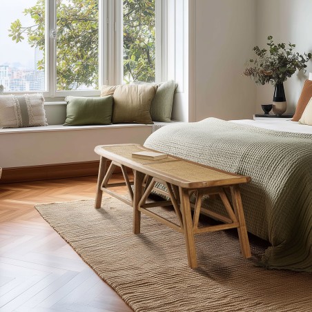 2-seater bench in wood and rattan | Amy Collection