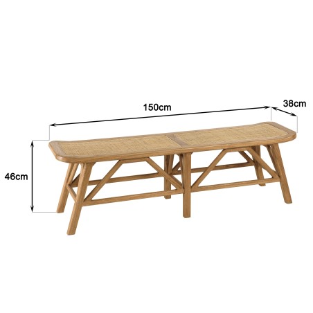 Banc 2 places en bois et rotin | Collection Amy