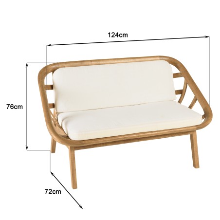 Canapé 2 places coussins blanc en bois et rotin | Collection Amy