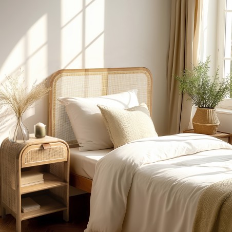 Wooden and natural rattan headboard for 80/90 cm beds | Amy Collection