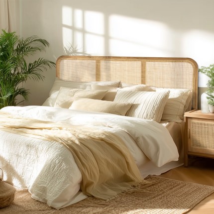 AMY - Headboard in mindi wood and natural rattan for 140/160 cm beds