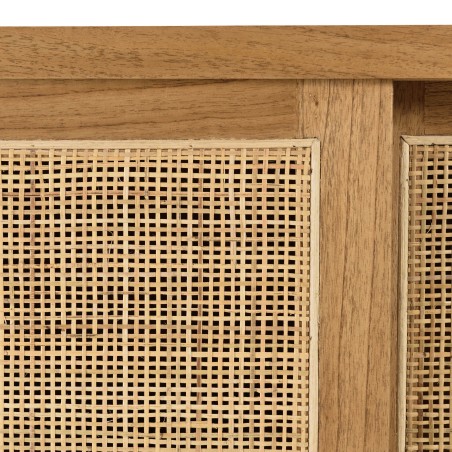 2-shelf, 3-door sideboard in mindi wood and natural rattan | Amy Collection